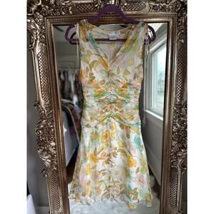 Maggy London Vintage Y2K Silk Floral Tea Length Slip Dress 2 Petite